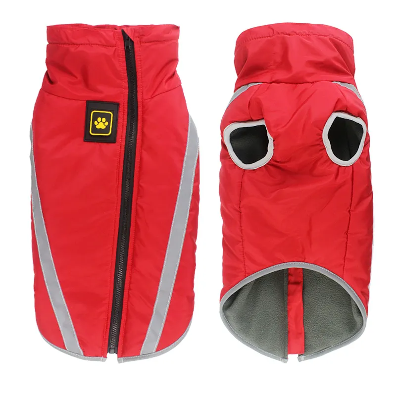 Thickened dog clothes windproof pet jacket - Red