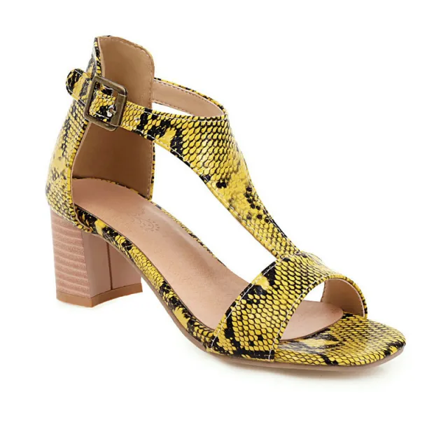 Snakeskin high heeled chunky sandals Yellow - Shop at LoveMi