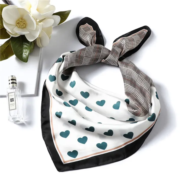 Ladies heart shaped plaid silk scarf Green - Shop at LoveMi