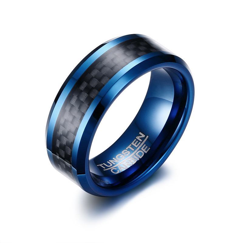 Men's pure carbon fiber blue ring