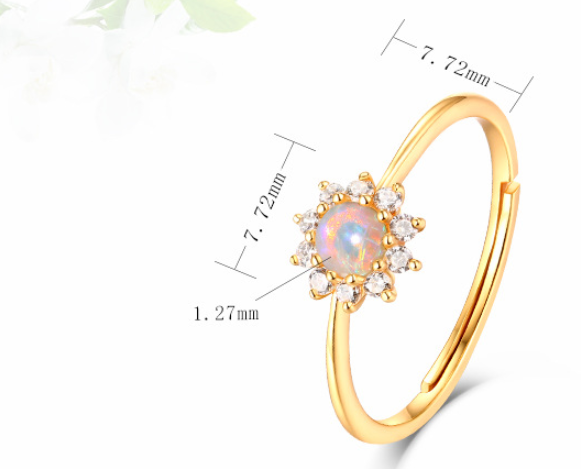 Opal White Zirconium Sun Flower 9K Gold Ring