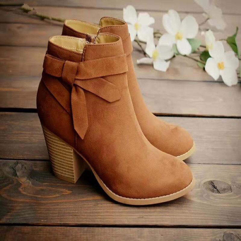 Short round toe bow side zip Martin boots