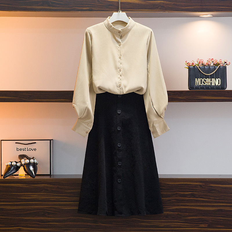 Stand-up collar long sleeve shirt set