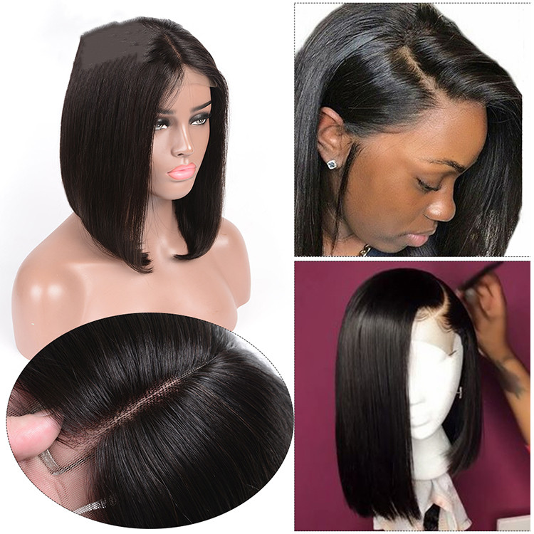 Front lace black short straight hair — view 2