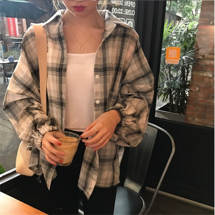 Lantern long sleeve checked shirt