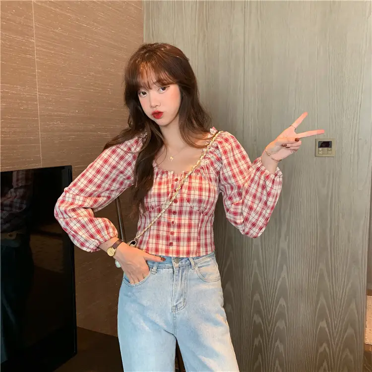 Autumn ladies plaid shirt