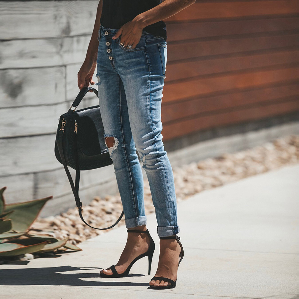 Retro ripped stretch women's jeans