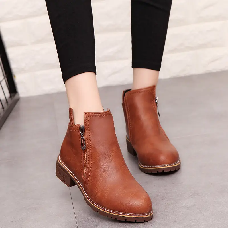 Women's boots with thick heel side zipper