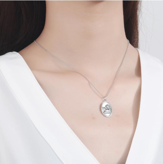 S925 silver angel pendant sweater necklace