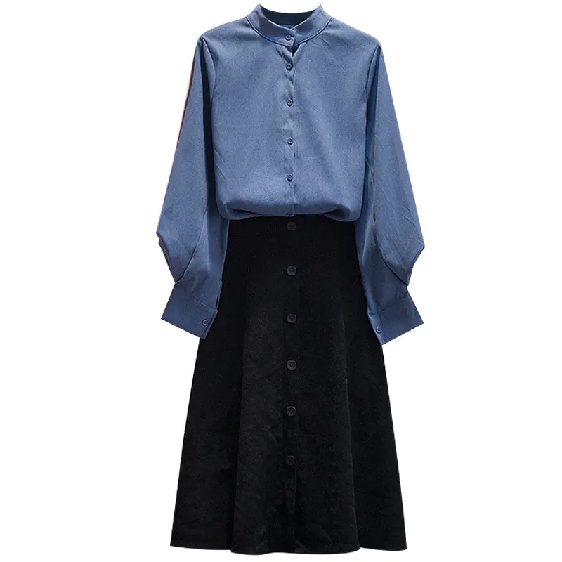 Stand-up collar long sleeve shirt set