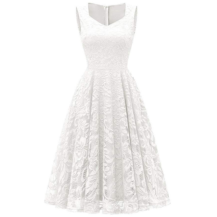 Square collar sleeveless lace dress