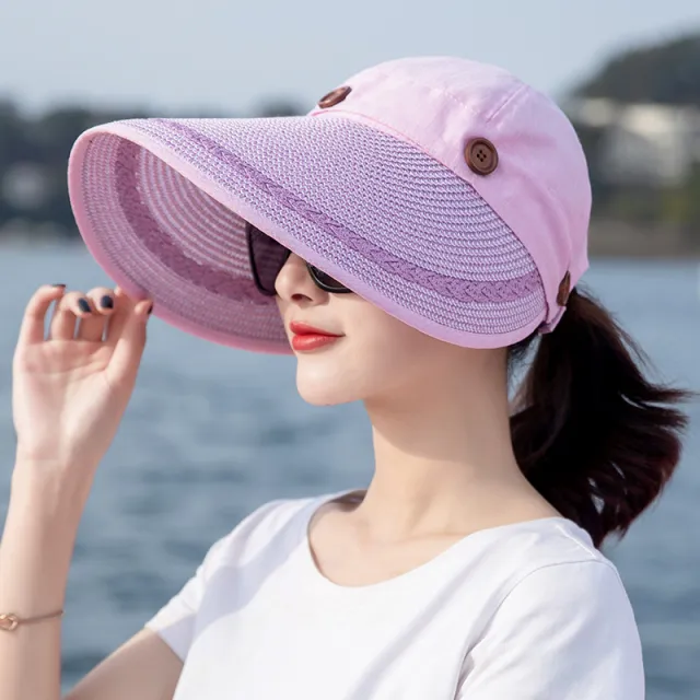 Women's summer sun visor with removable straw hat Purple Rose - Shop at LoveMi