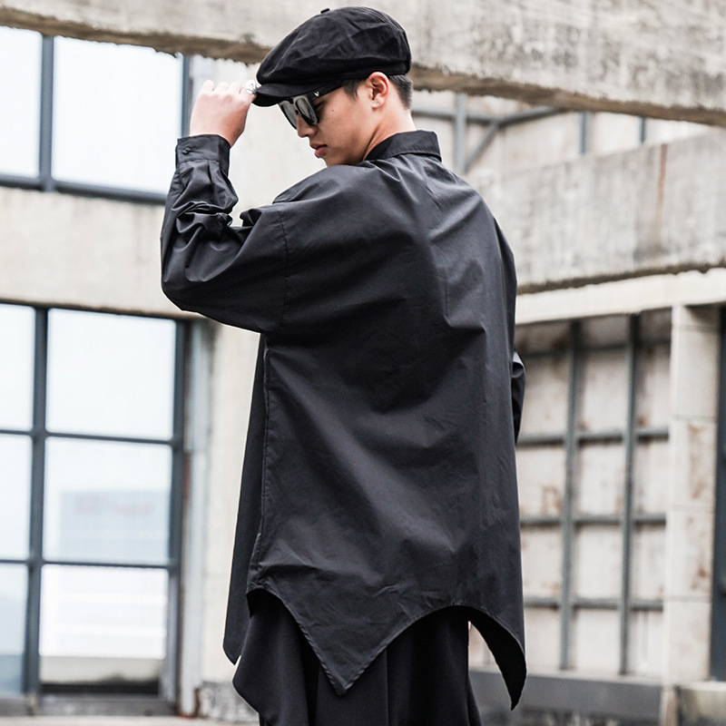 Irregular mid-length men's long-sleeved shirt