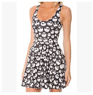 Digital printing wholesale cute expression pleated dress