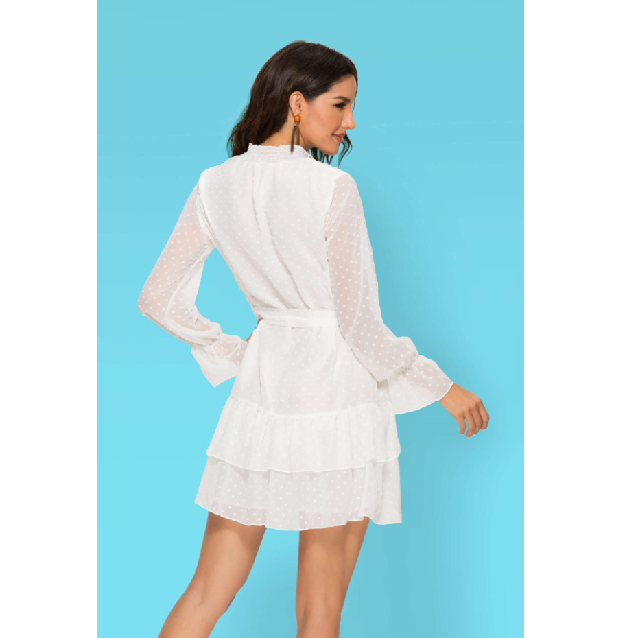 European and American jacquard chiffon long sleeve dress