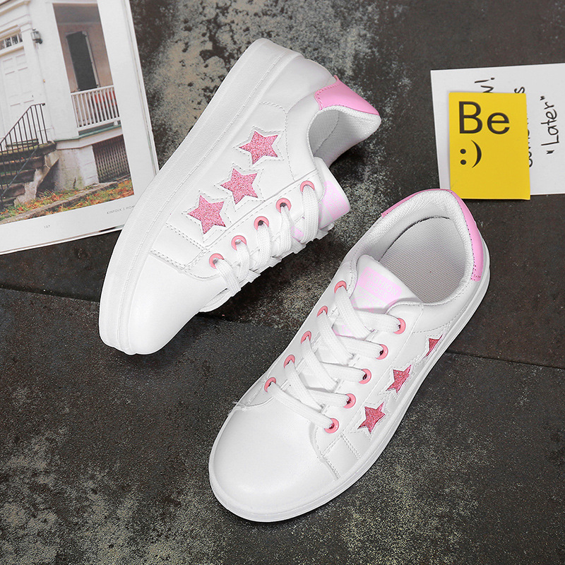 Five pointed star lace color matching white shoes Pink - Shop at LoveMi