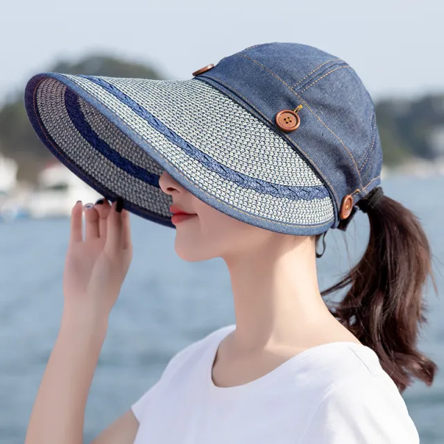 Women's summer sun visor with removable straw hat Denim Blue - Shop at LoveMi