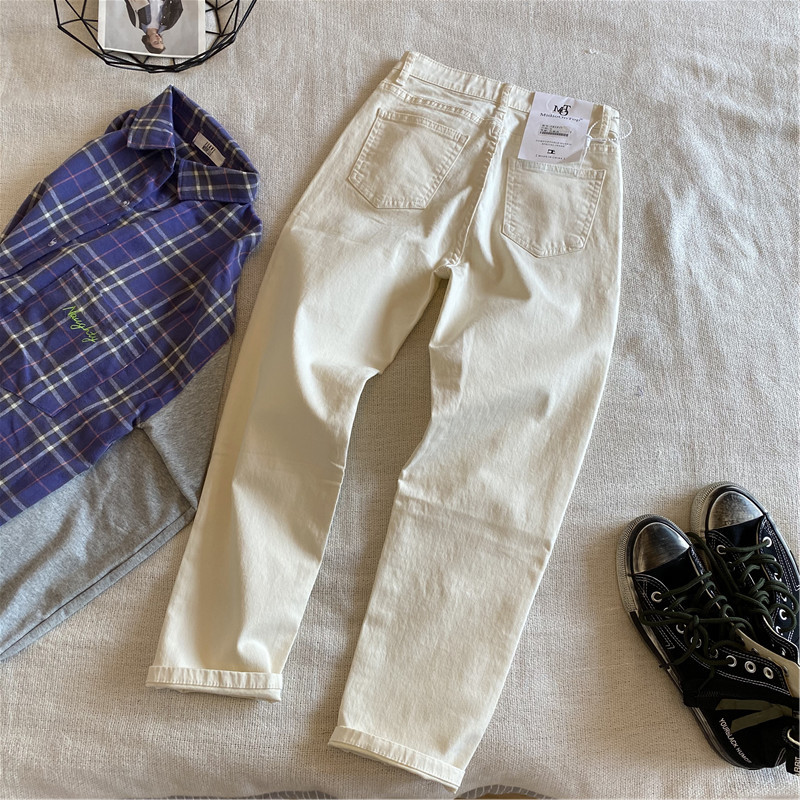 Thin high-waisted denim trousers