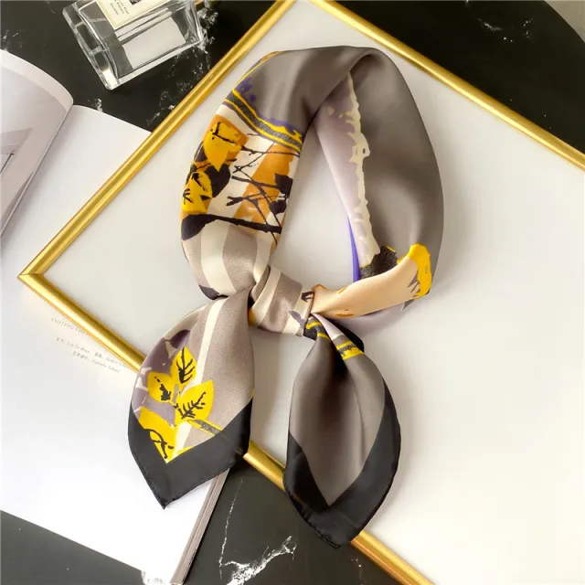 70x70cm leaf pattern silk scarf Yellow Black - Shop at LoveMi