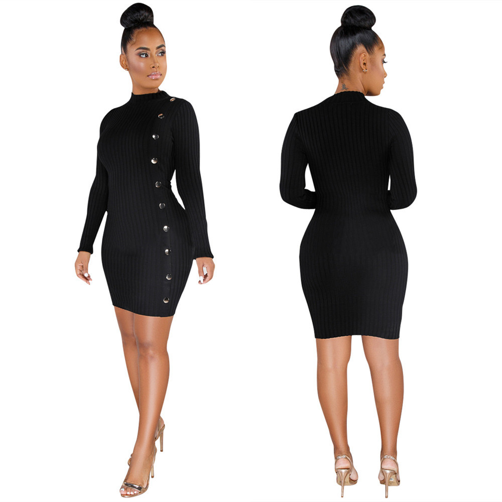 Slim personality single-breasted asymmetric dress