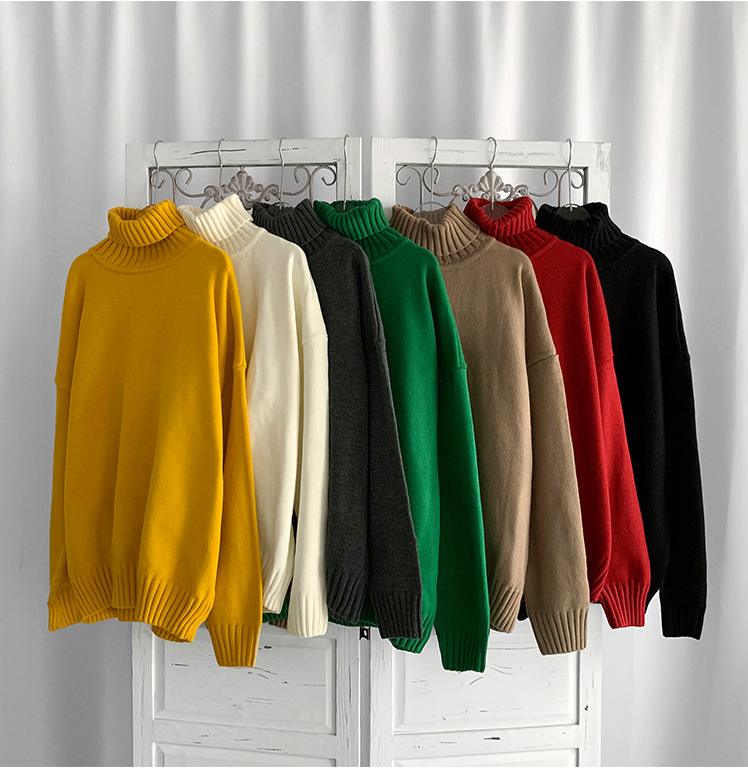 Pure color pullover turtleneck versatile sweater