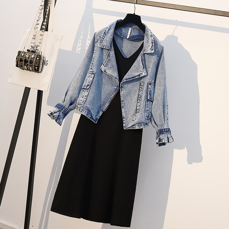Denim jacket knitted dress