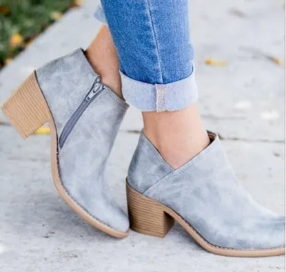 New retro mid-heel short boots - Blue