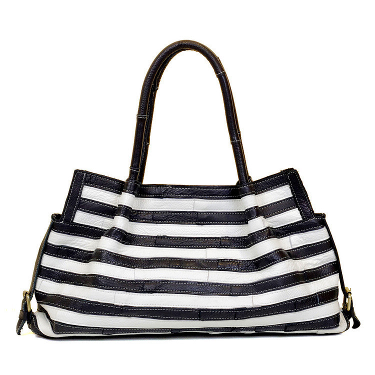 Striped stitching bag shoulder bag White - Shop at LoveMi