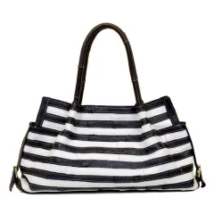 Striped stitching bag shoulder bag - White - View 1