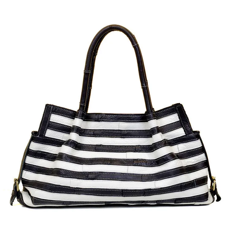 Striped stitching bag shoulder bag - White