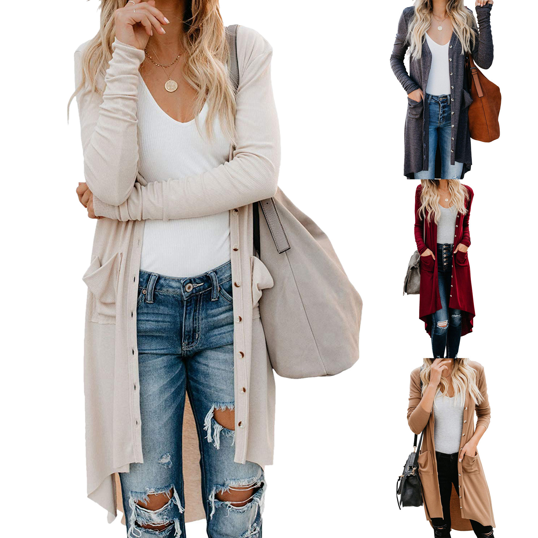 Women's long sleeve button knit cardigan