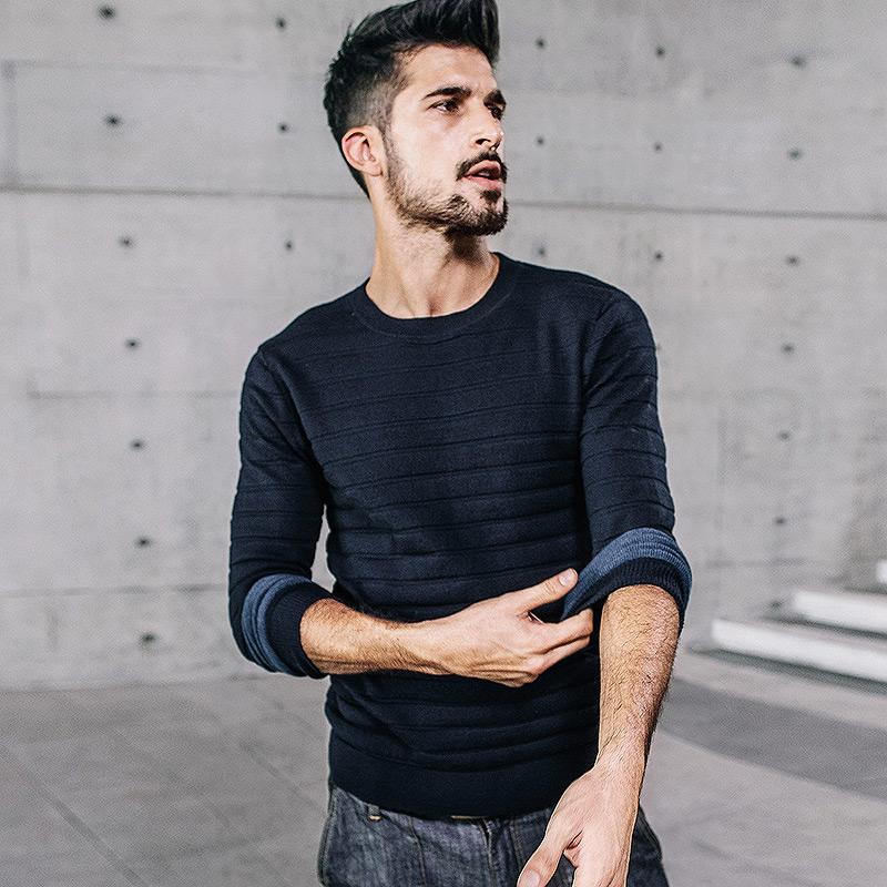 Men's knit sweater long sleeve round neck pullover sweater