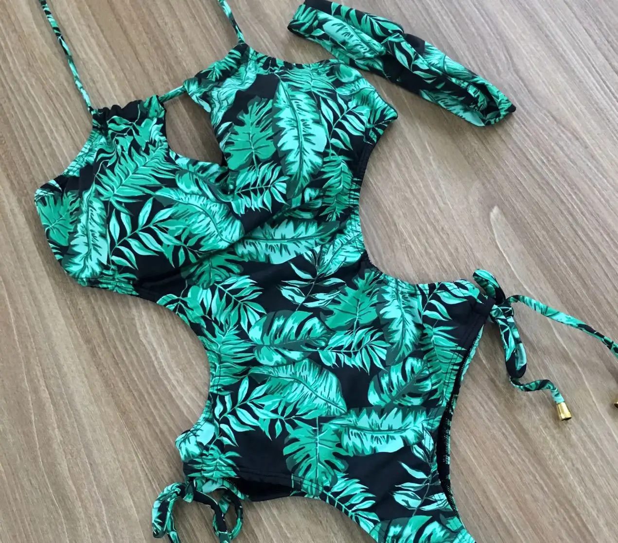 New sexy green leaf one-piece bikini