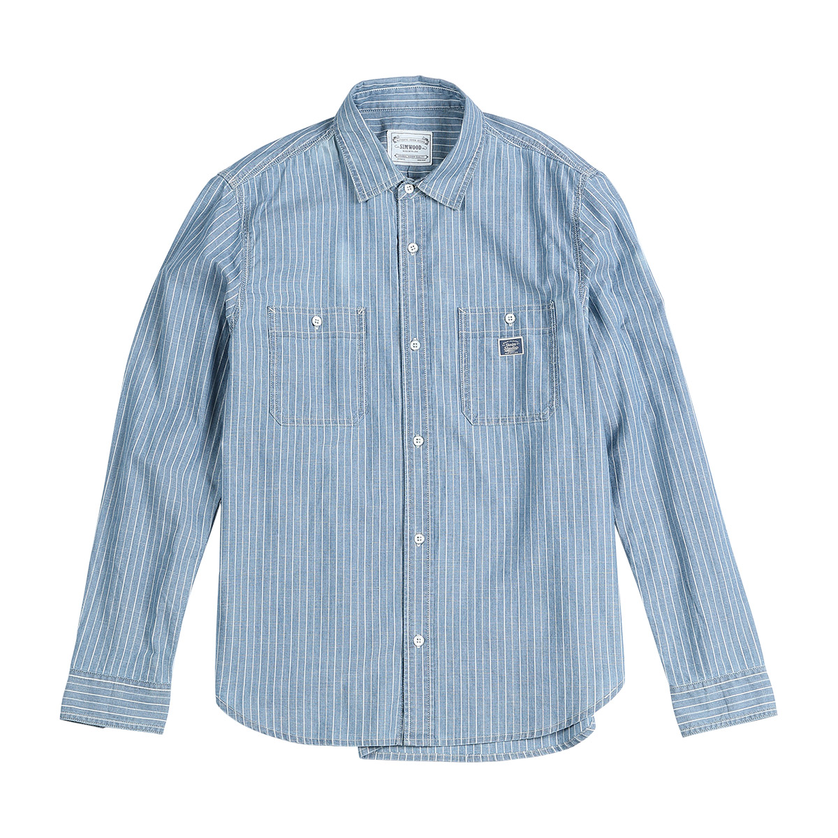 Blue striped chest pocket design casual shirt