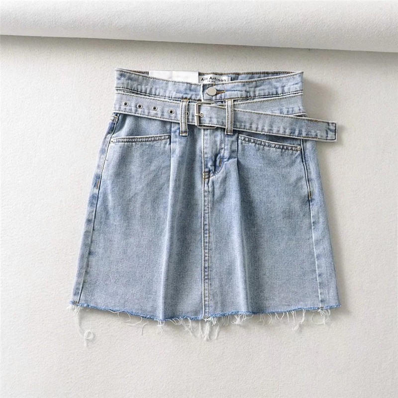 A-line fur-trimmed belt skirt