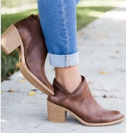 New retro mid heel short boots Brown - Shop at LoveMi