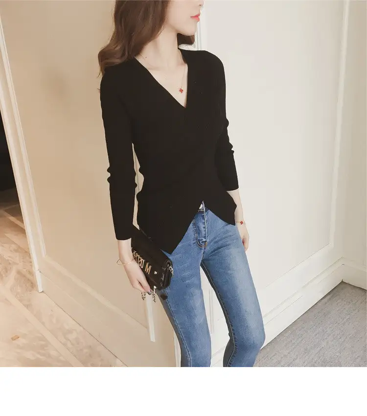 Crossover V-neck slim-fit sweater