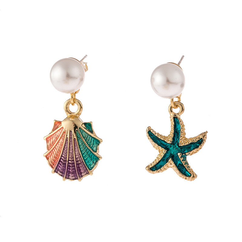 Blue starfish color shell earrings