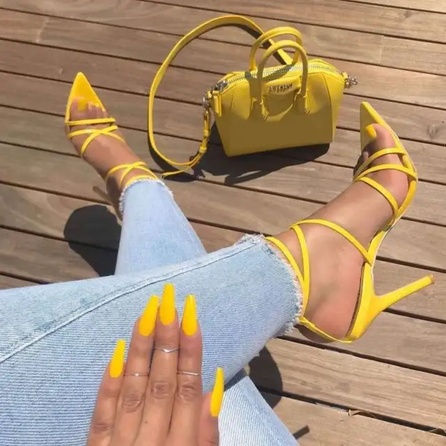 Cross strap stiletto high heels Yellow - Shop at LoveMi