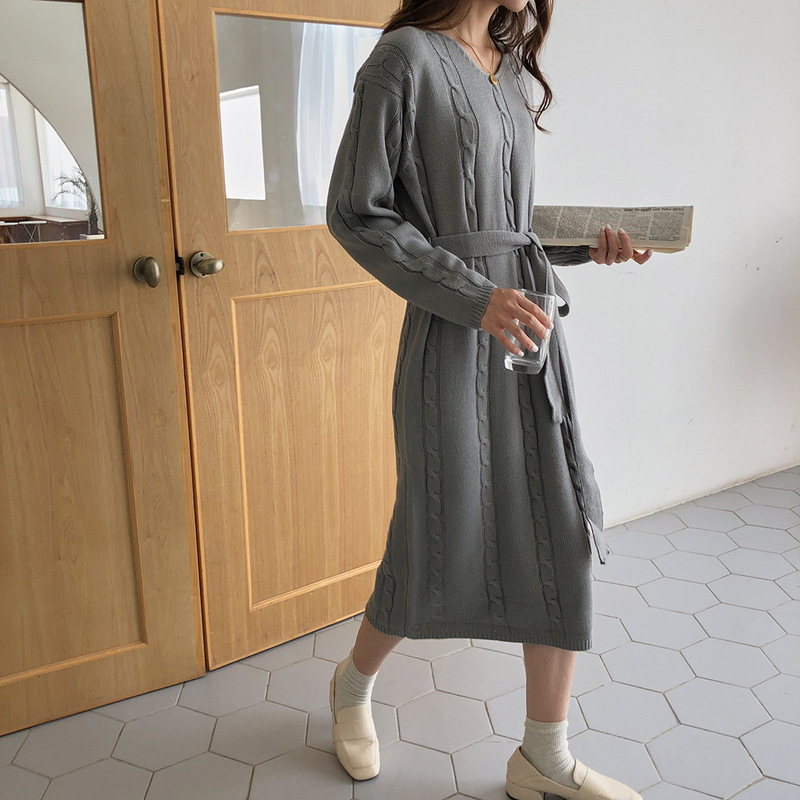 Women's hooded long-sleeved bag hip loose knit dress