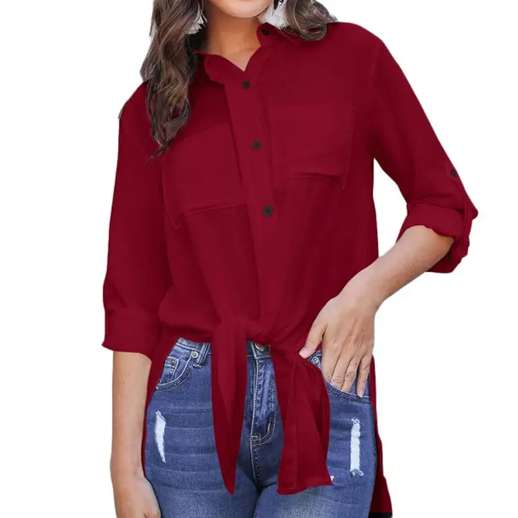 Women's spring solid split shirt