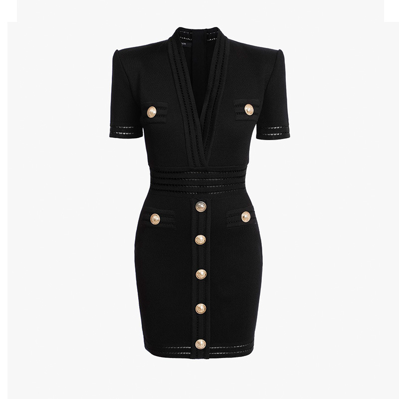 Knit short sleeve V-neck dress