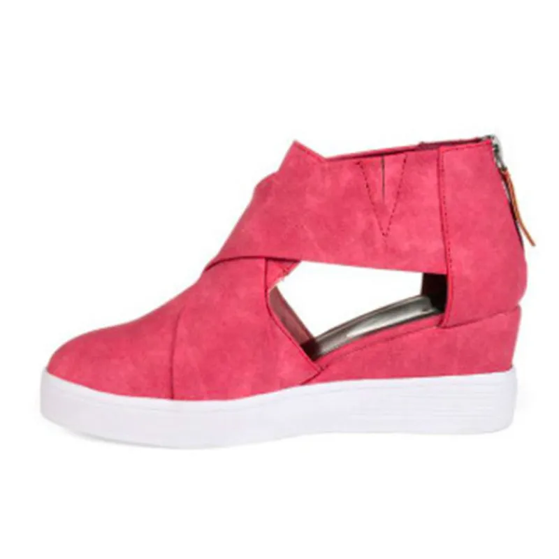 New style zipper wedge women's shoes - Pink