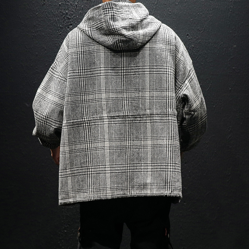 Men's Plaid Casual Loose Hooded Jacket