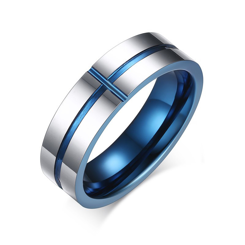 Men's Blue Groove Cross Ring