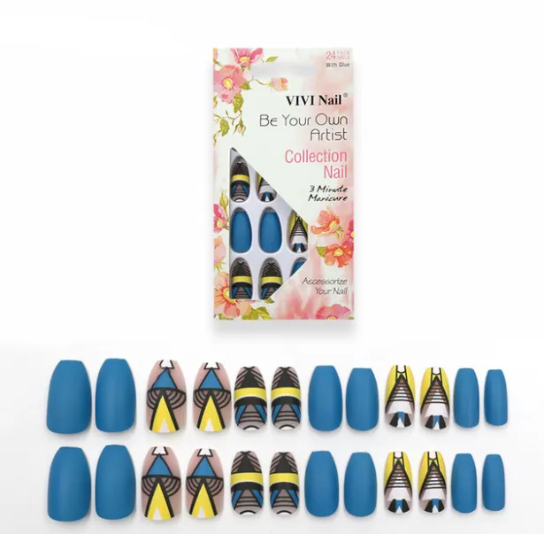 24 fake nails matte nail sheets Blue - Shop at LoveMi