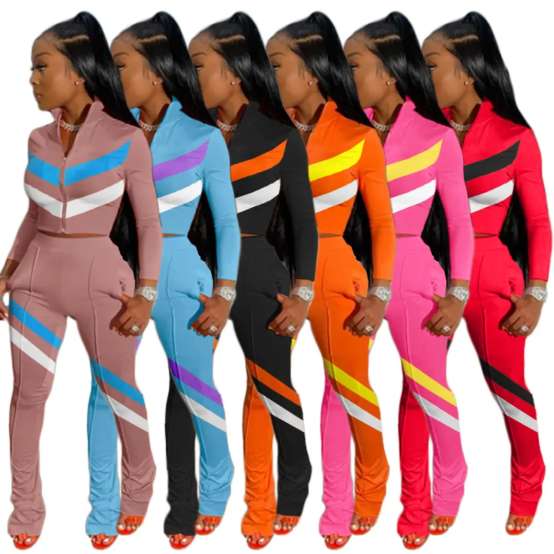 Leisure stitching sports suit two-piece suit
