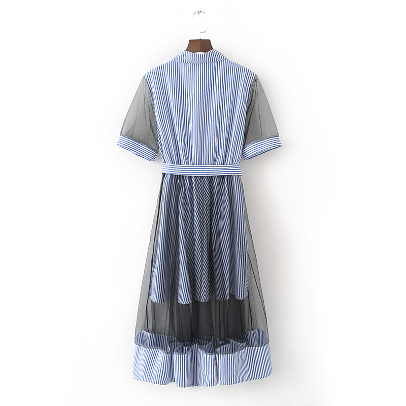 Ladies mesh striped shirt dress