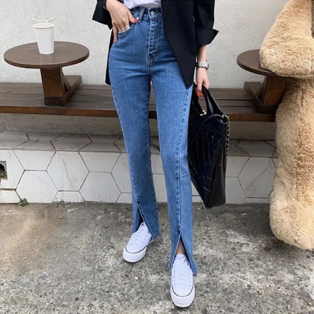 Washed button zipper front cuffs Blue - Shop at LoveMi
