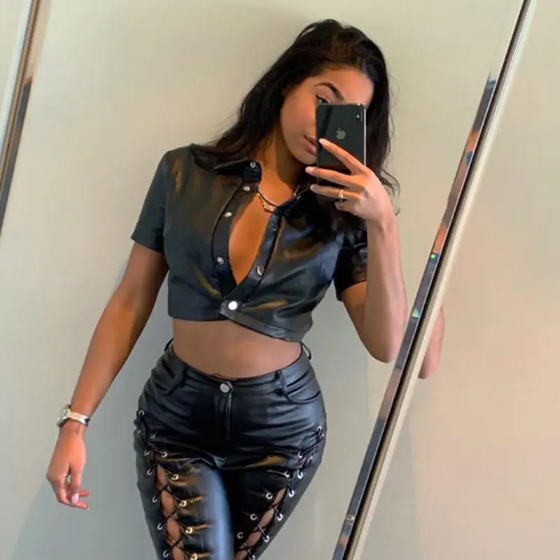 Leather buttoned shirt